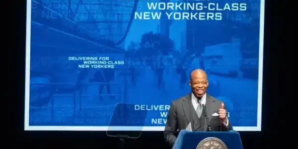 Mayor Eric Adams gives the State of the City address; photo by Ed Reed/Mayoral Photography Office. 