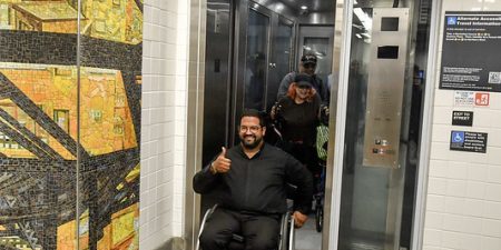 NYC MTA UNVEILS TWO NEW ELEVATORS AT QUEENS SUBWAY STATION Improvements included three mosaic murals by artist Oscar Oiwa; photo by Marc A. Hermann for MTA.