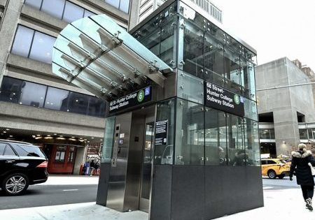 One of the new elevators at the 68 Hunter St-Hunter College station on the Upper East Side of Manhattan; image courtesy of MTA