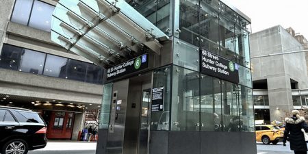 One of the new elevators at the 68 Hunter St-Hunter College station on the Upper East Side of Manhattan; image courtesy of MTA