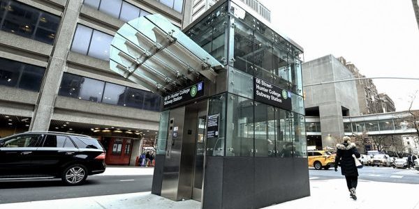 One of the new elevators at the 68 Hunter St-Hunter College station on the Upper East Side of Manhattan; image courtesy of MTA