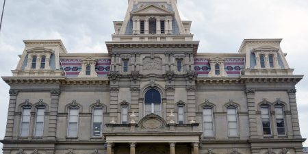 The Muskingum County courthouse in Zanesville, Ohio; photo by Tristan Blatt for Wikipedia