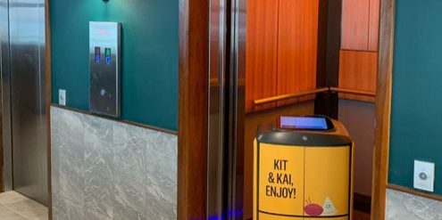 Otis Integrated Dispatch integrates autonomous service robots with Otis elevators; image courtesy of Otis.