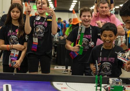 A past FIRST® LEGO® robotics league class; image courtesy of FIRST