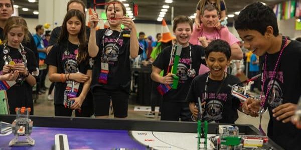 A past FIRST® LEGO® robotics league class; image courtesy of FIRST