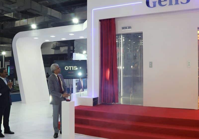 Otis India President Sebi Joseph introduces the Gen3 elevator at ISEE; photo courtesy of Otis India. 