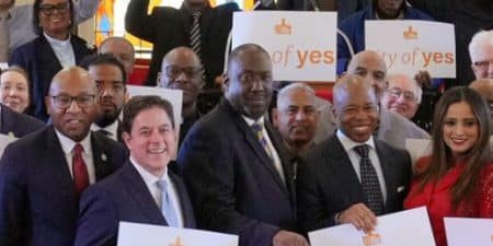 NYC city leaders announce the “City of Yes for Housing Opportunity” proposal; image courtesy of nyc.gov via New York YIMBY. 