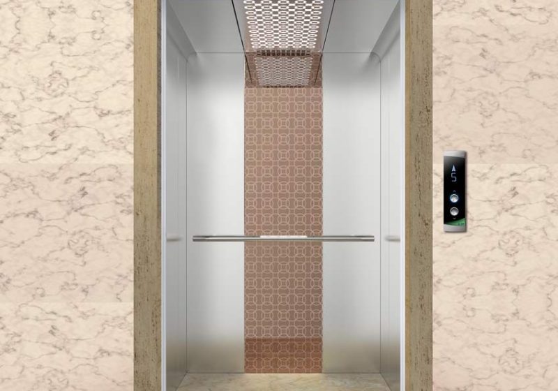 Elevator and lobby in rose gold