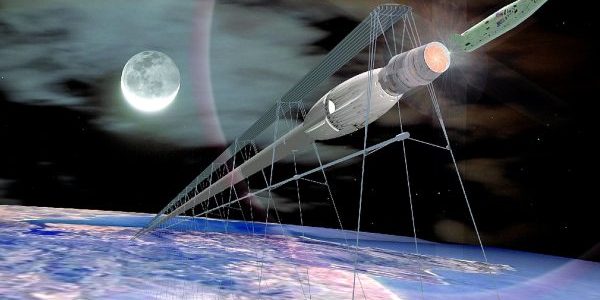 Space elevator concept; image via Wikimedia Commons