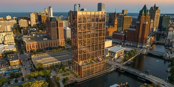 Construction on the 31-story timber tower has begun in downtown Milwaukee; image courtesy of Hartshorne Plunkard Architecture.