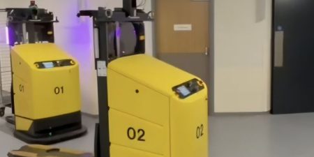 AGVs that are able to integrate with elevators navigate the MMUH; image courtesy of Otis. 