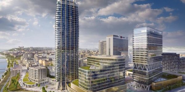 Ciudad Eurovea con Torre Eurovea a la izquierda; imagen cortesía de JTRE