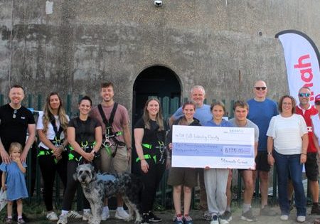 The Stannah team raised funds for Lift Industry Charity by participating in an abseil; image via approvedbusiness.co.uk. 
