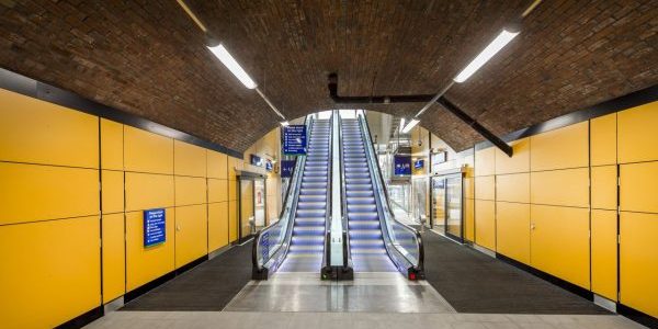 Stannah escalators at Network Rail’s Leeds Station; image courtesy of Stannah Lifts