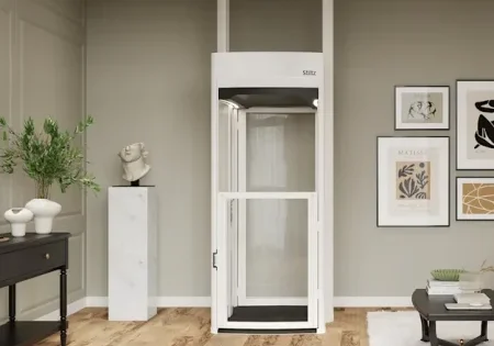 Stiltz Trio Alta elevator, which accommodates standard and manual wheelchairs, as well as walkers and rollators; image courtesy of Stiltz