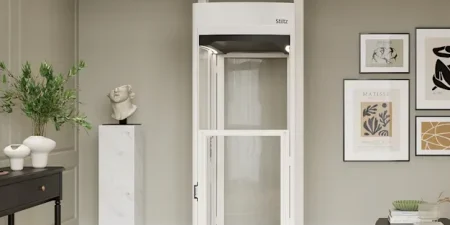 STILTZ HITS 10,000-UNITS-SOLD MILESTONE IN U.S. Stiltz Trio Alta elevator, which accommodates standard and manual wheelchairs, as well as walkers and rollators; image courtesy of Stiltz