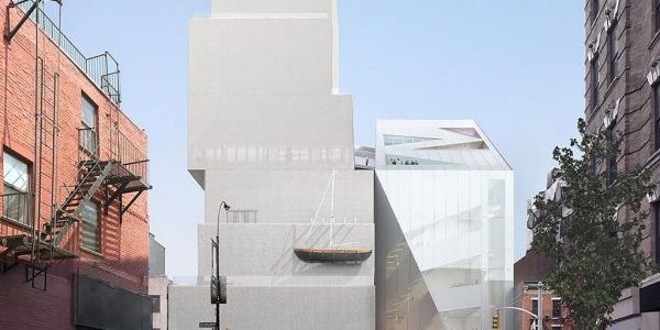 The addition contrasts with the original structure resembling stacked boxes and completed in 2007; image by OMA via Instagram.