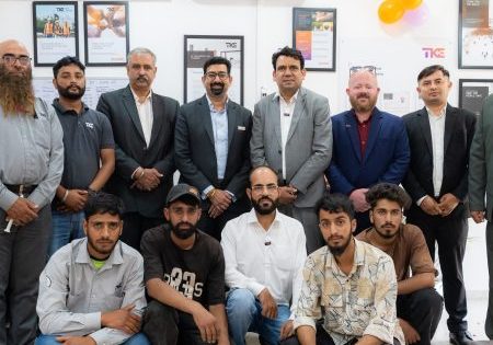 Team members supporting TKE’s new Srinagar office; image via APN News