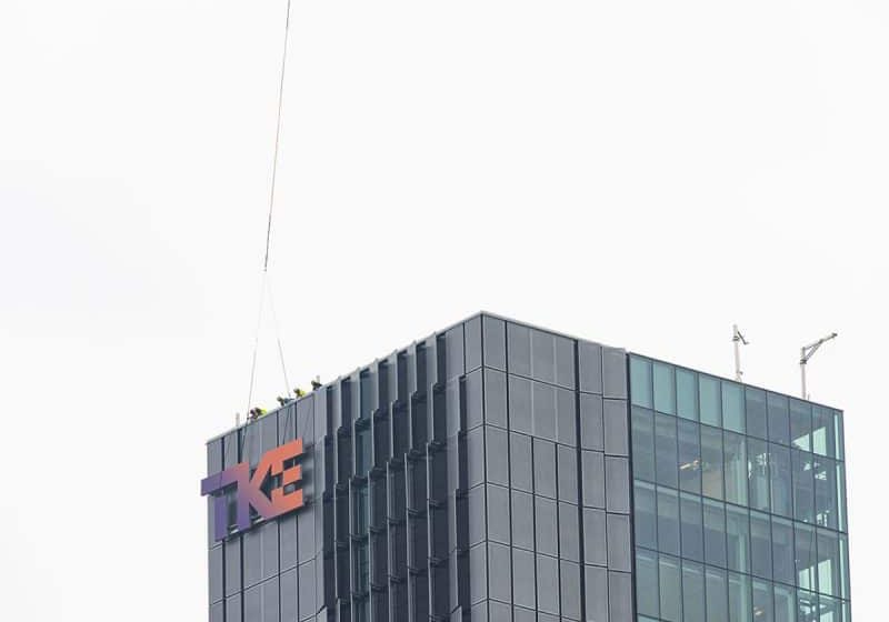 TKE Sign on North American HQ Test Tower Represents "So Many Milestones"