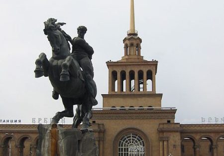 Main entrance of the David of Sasun station of the Yerevan Metro; image from Wikimedia Commons