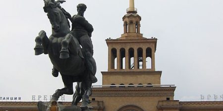 Main entrance of the David of Sasun station of the Yerevan Metro; image from Wikimedia Commons