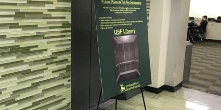 USF library elevator during a past modernization; photo courtesy of The Oracle