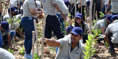 Otis India volunteers planted native trees across India; image courtesy of Otis India. 