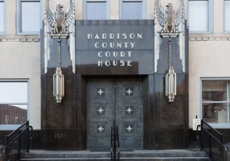 Entrance to the Harrison County Courthouse in West Virginia; image courtesy of Society of Architectural Historians