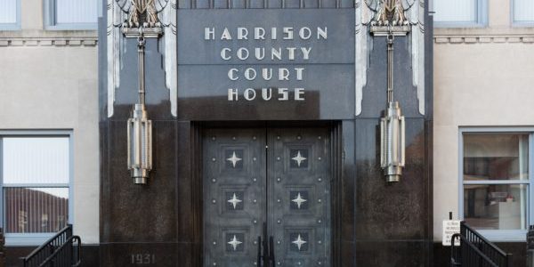 Entrance to the Harrison County Courthouse in West Virginia; image courtesy of Society of Architectural Historians