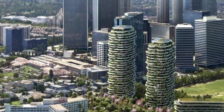 View of One Beverly Hills from Santa Monica Boulevard; image courtesy of Foster + Partners