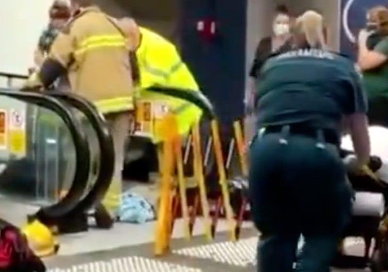 Woman Stuck, Injured in Fall on Escalator